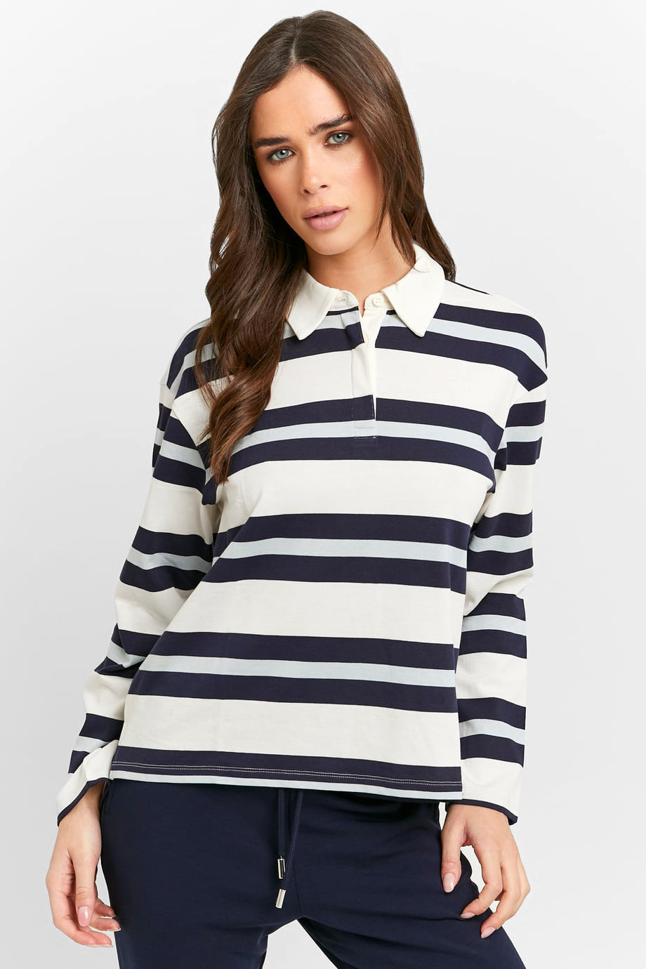 Langarmshirt - Offwhite + Navy + Blue