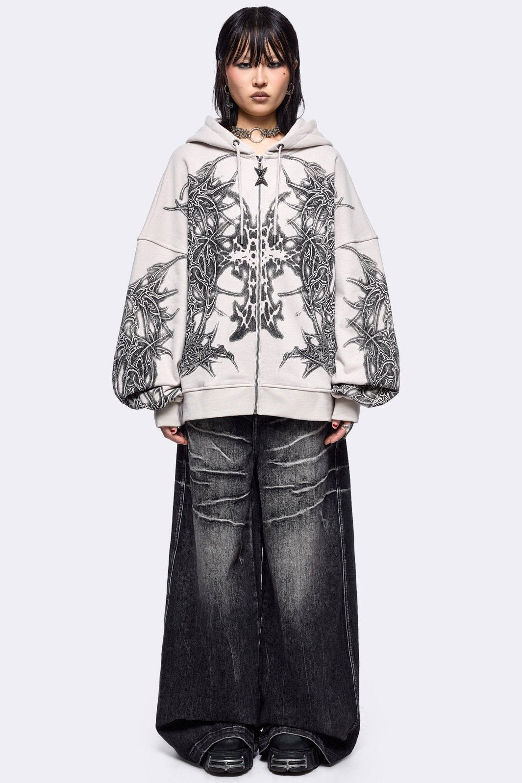 Zyre Oversize Kapuzensweatjacke - Light Grey