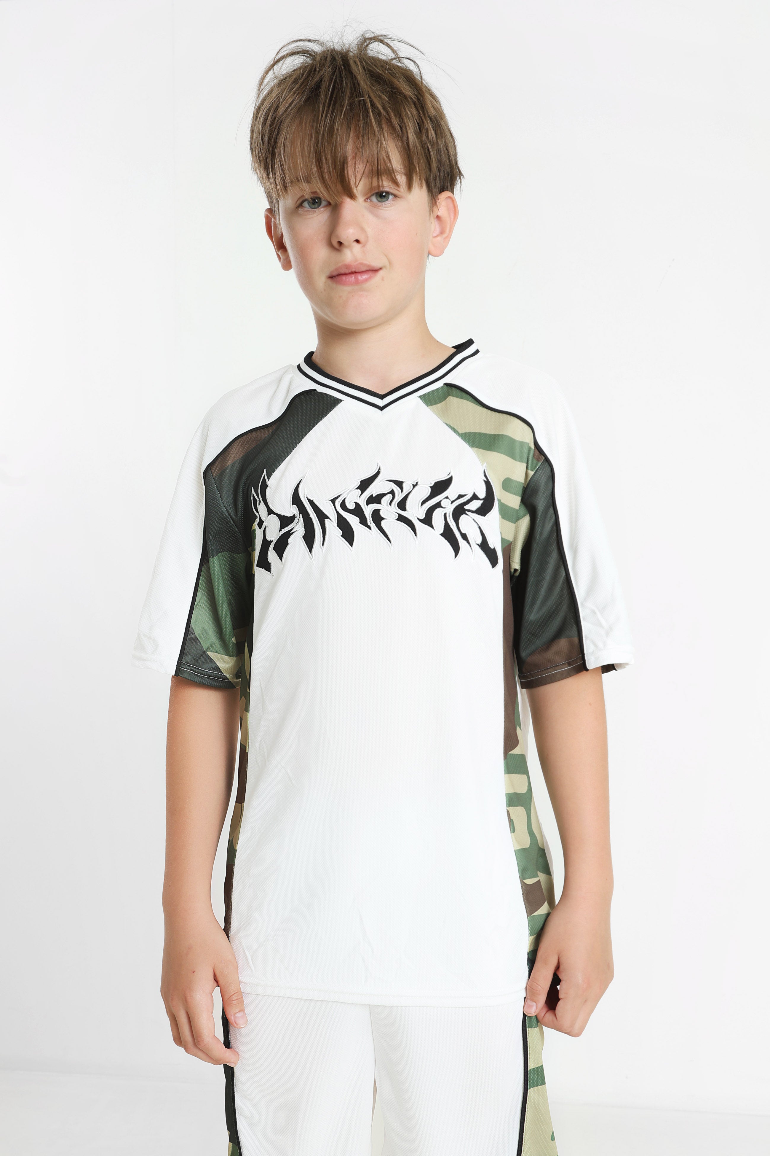 Mesh T-Shirt - Weiss + Grün Camouflage