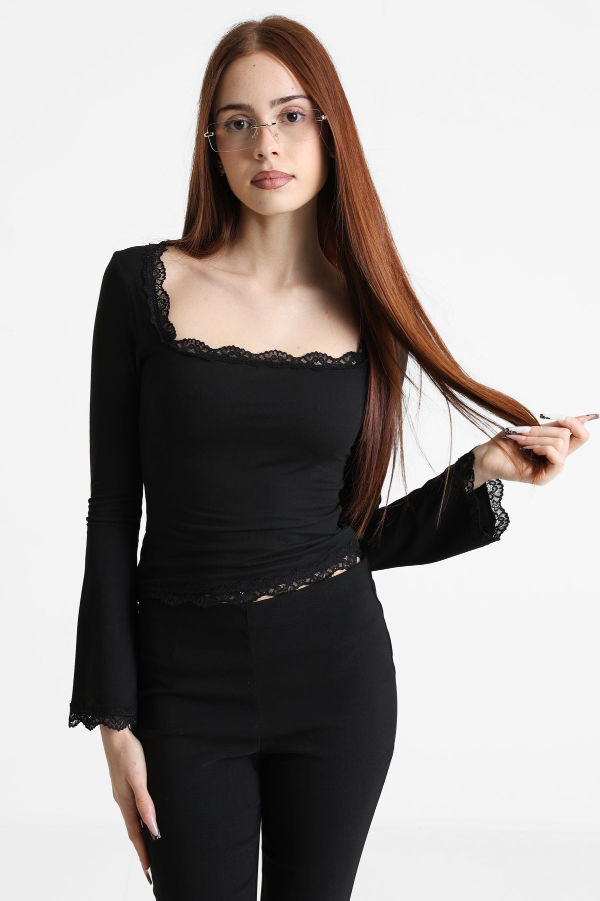 Crop Langarmshirt - Schwarz