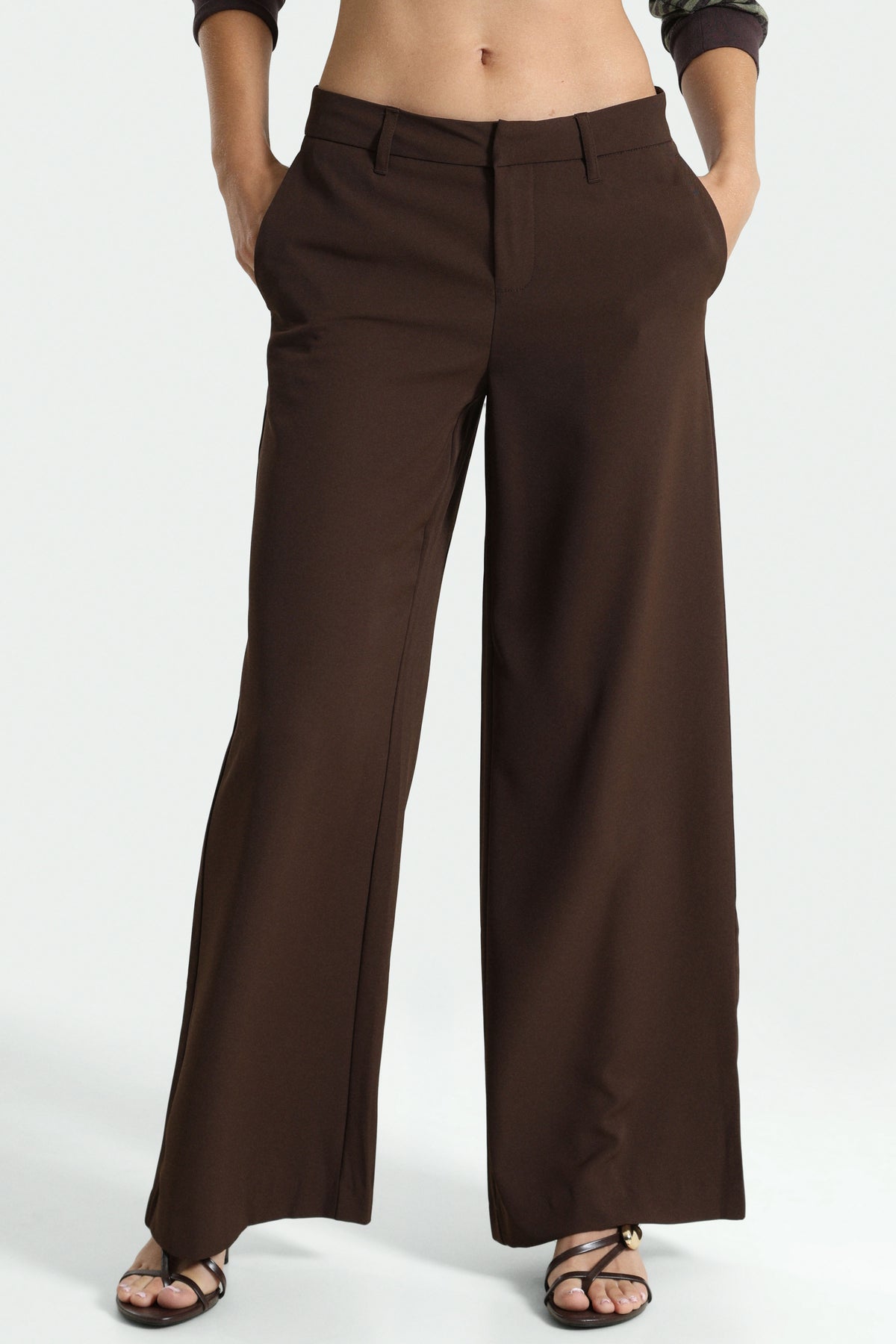 Pantalon wide leg en tissu - Brun foncé