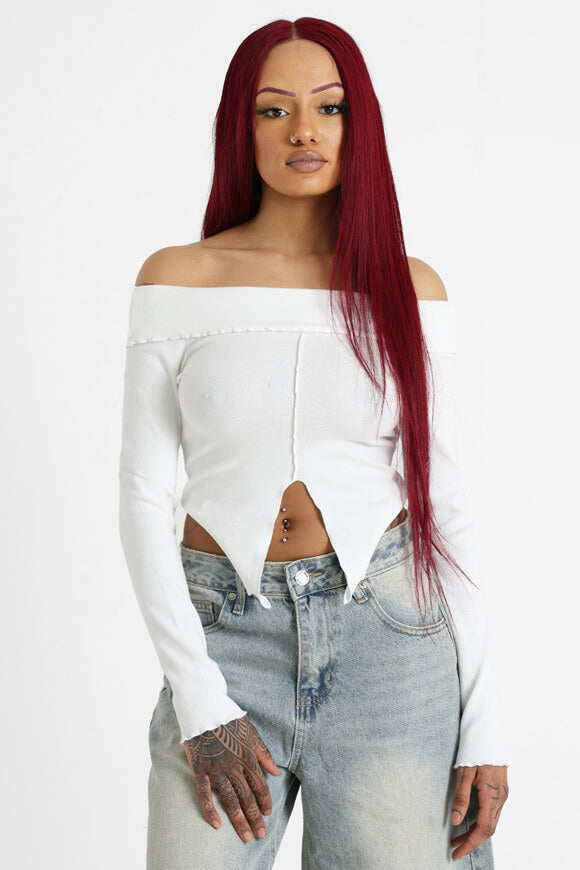 Off-shoulder crop long sleeve shirt - ecru