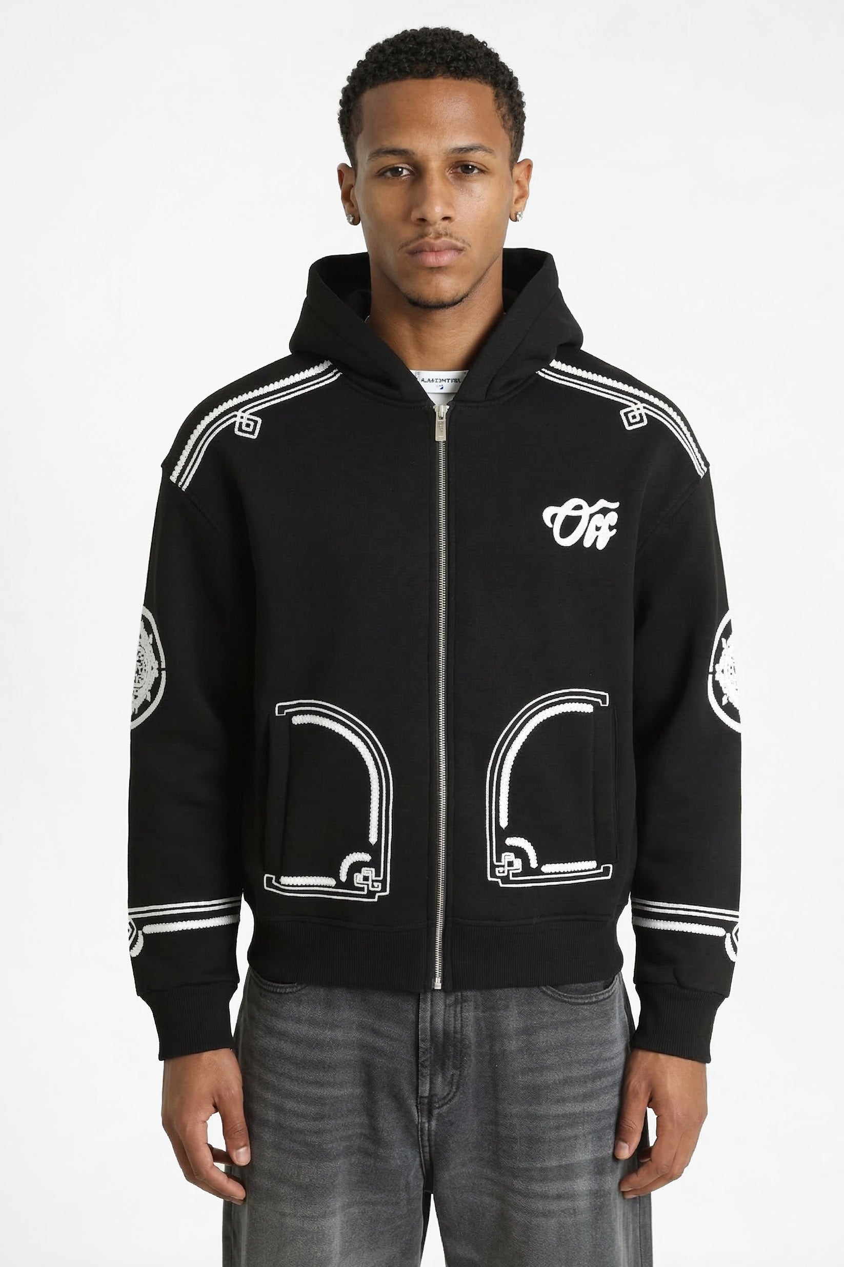 Kapuzensweatjacke - Black + White