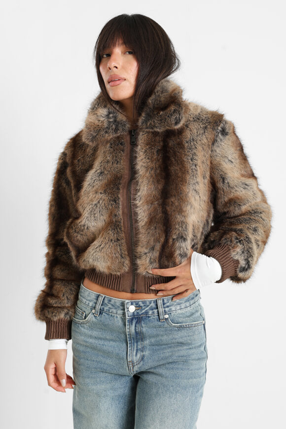 Giacca in pelliccia sintetica - marrone + beige