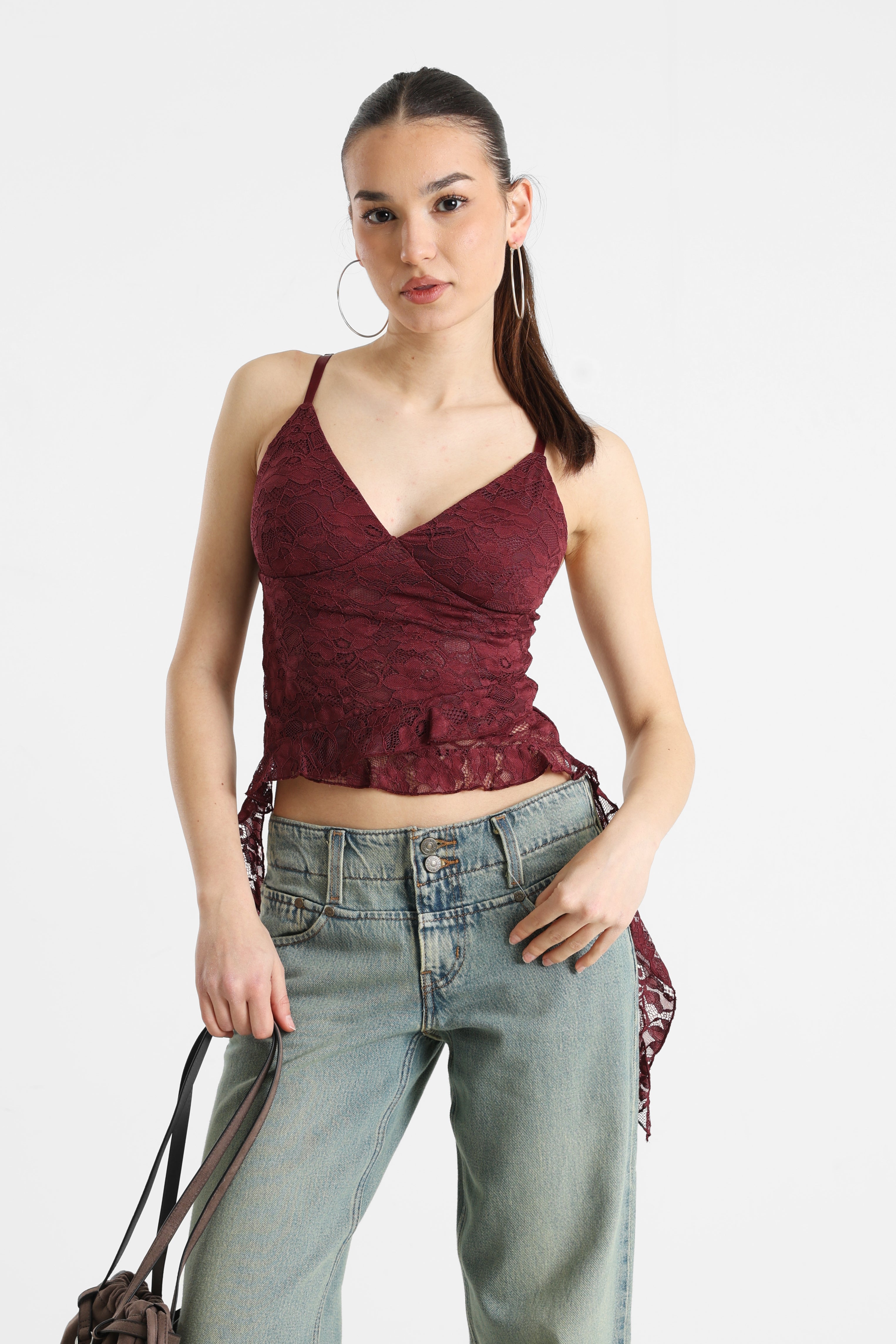 Crop Spitzentop - Bordeaux