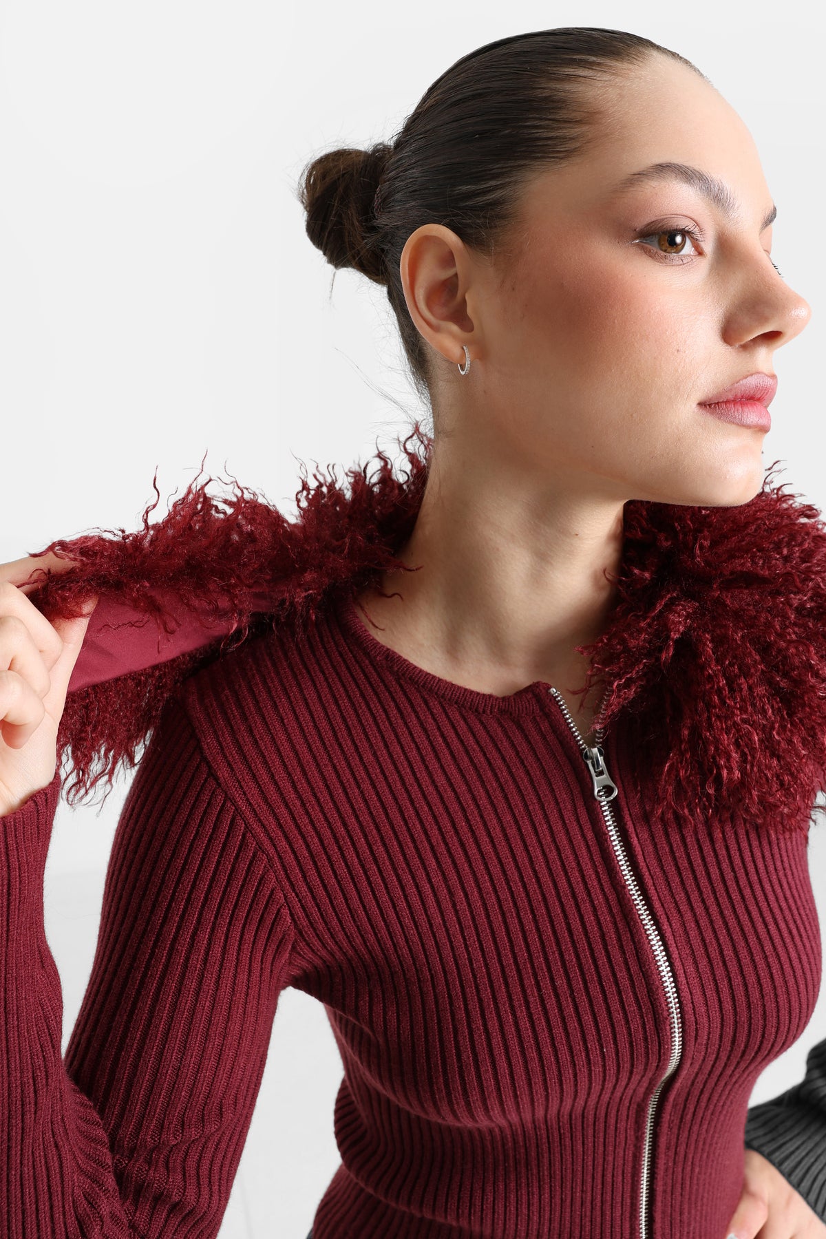 Giacca in maglia a coste - Bordeaux