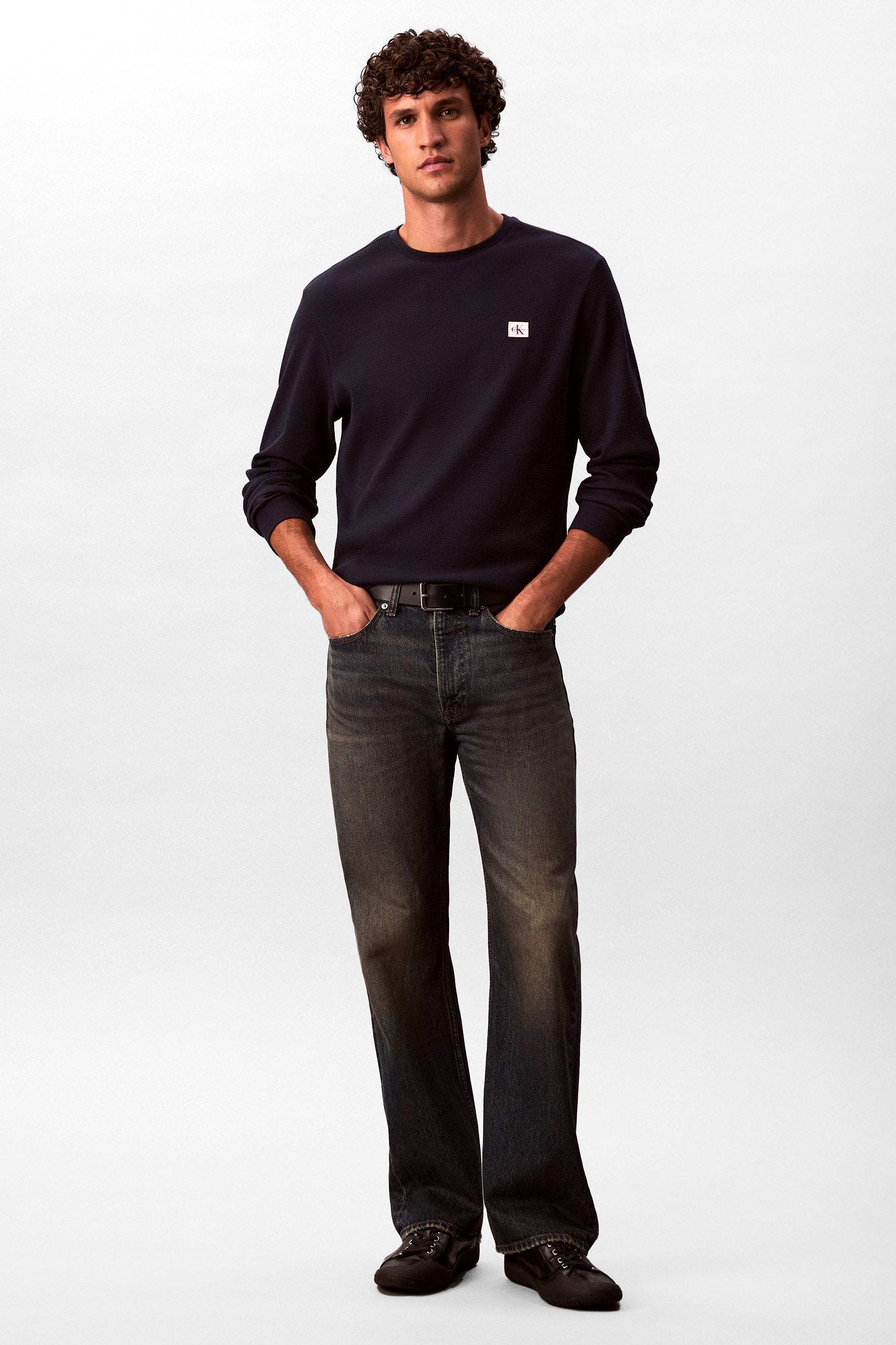 Langarmshirt mit Waffelstruktur - Dark Sapphire