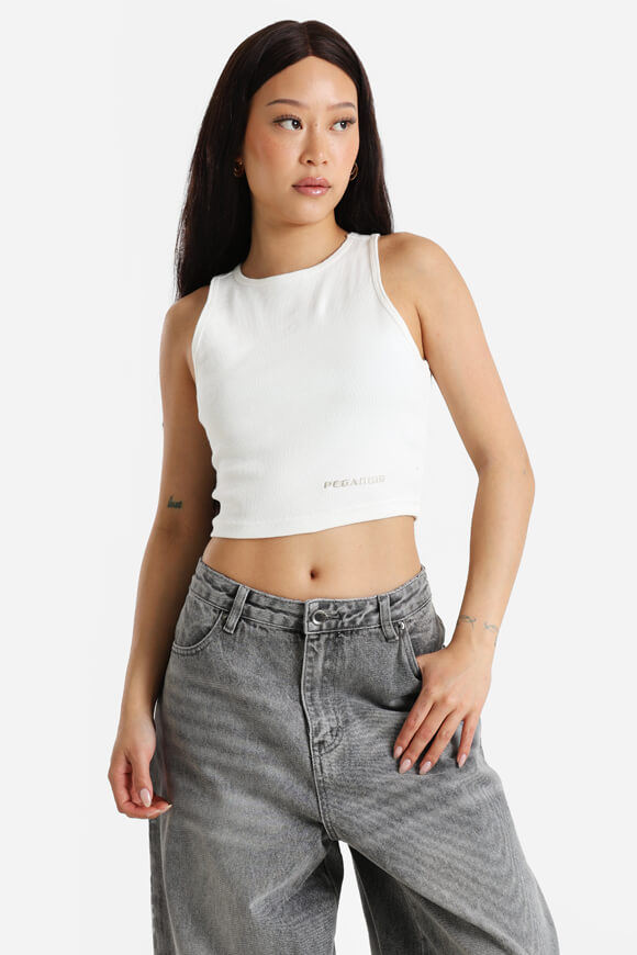 Geripptes Crop Tanktop - Warm White