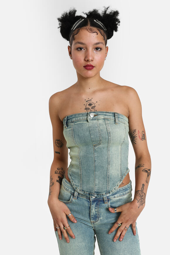 Top corsetto in jeans - Blu slavato