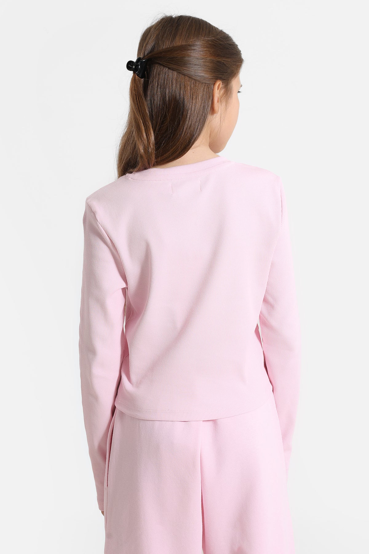 Shirt court côtelé manches longues - Rose