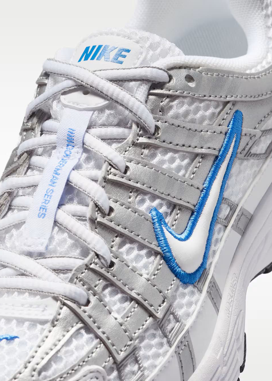P-6000 BR Sneaker - White + Blue Crystal + Metallic Silver