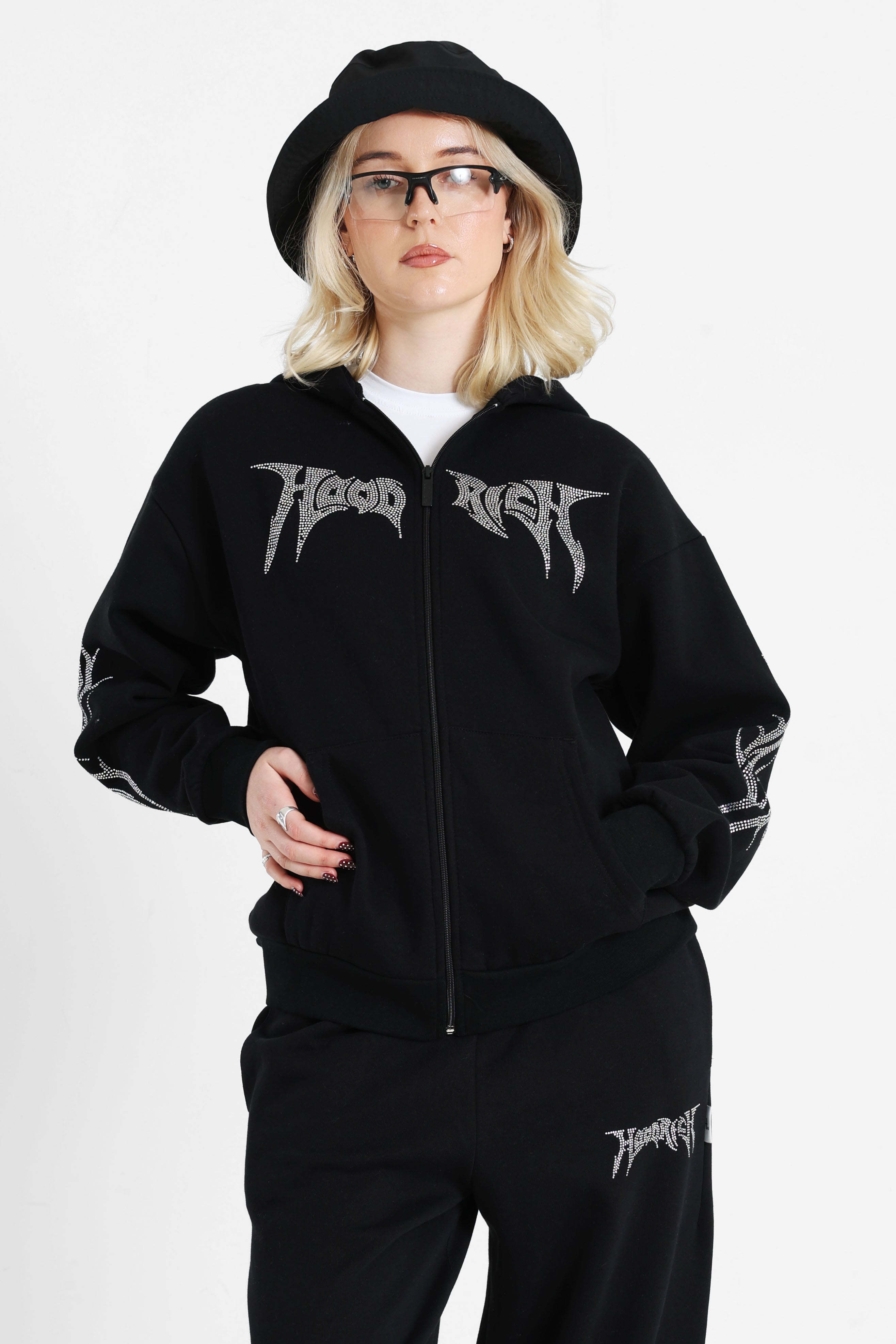 Quartz sweat ample zippé à capuchon - Black