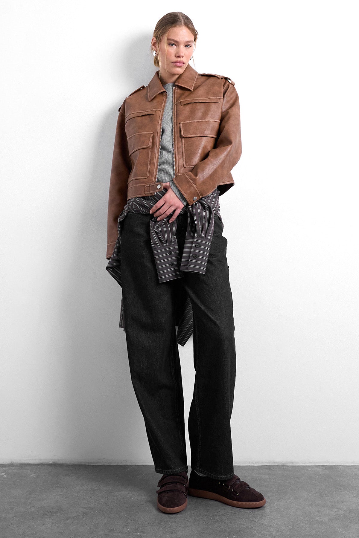 TSMADISON Kunstleder Bikerjacke - Brown Lentil