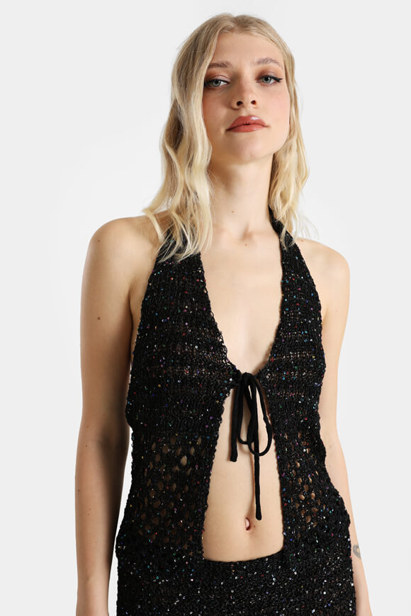 Top in maglia con scollo a farfalla - nero