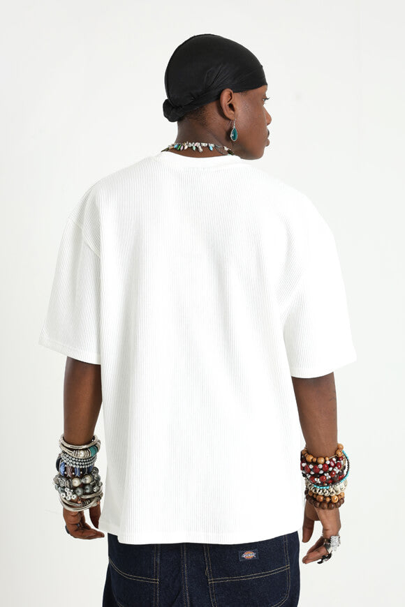 Geripptes Oversize T-Shirt - Washed Warm White