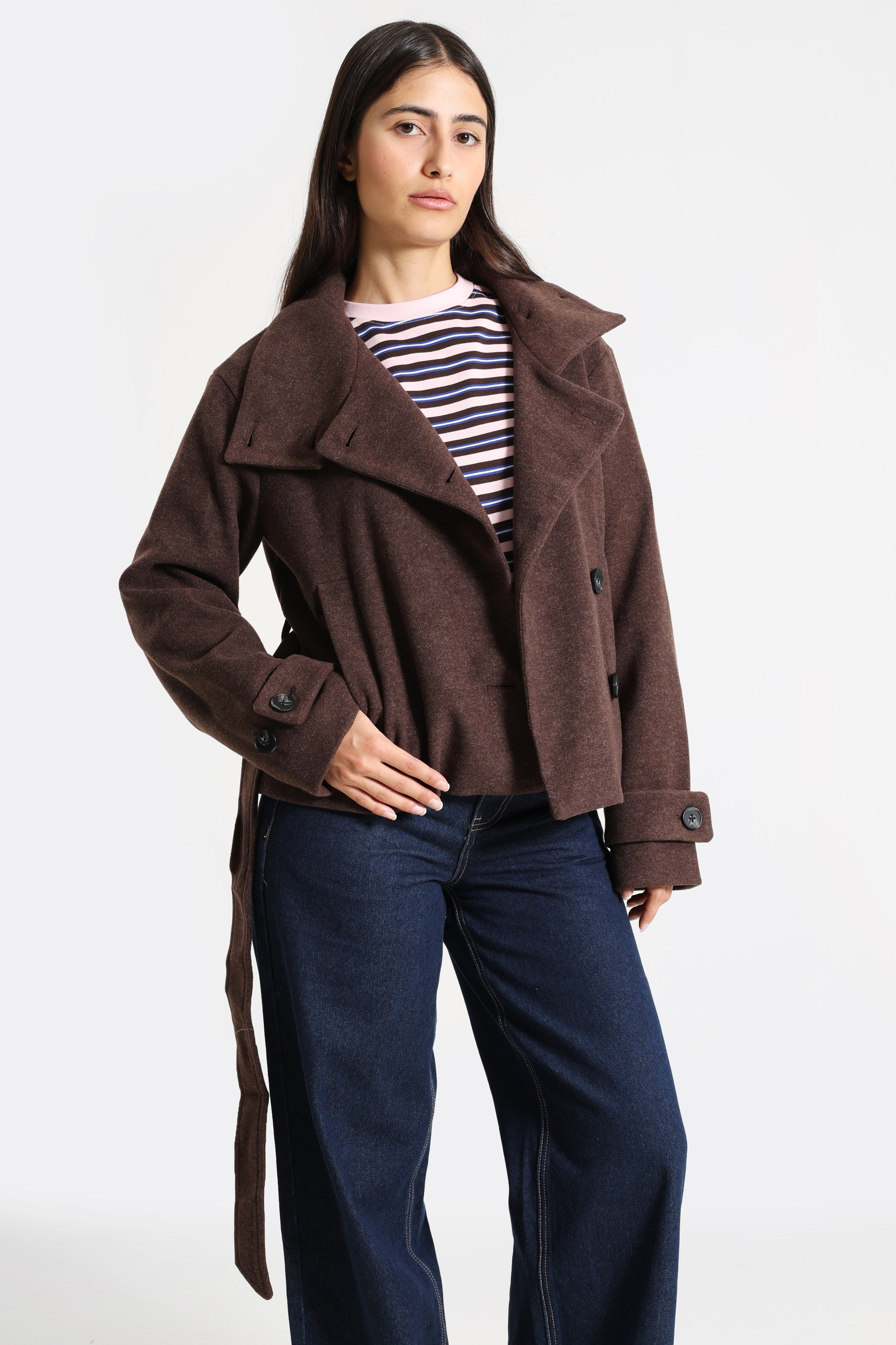 Manteau court - Brun foncé chiné