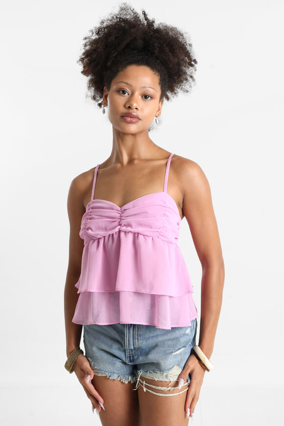 Seersucker strap top - pink/purple