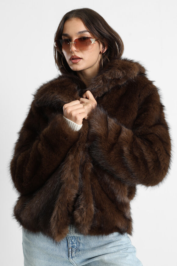 Cappotto in pelliccia sintetica - marrone scuro