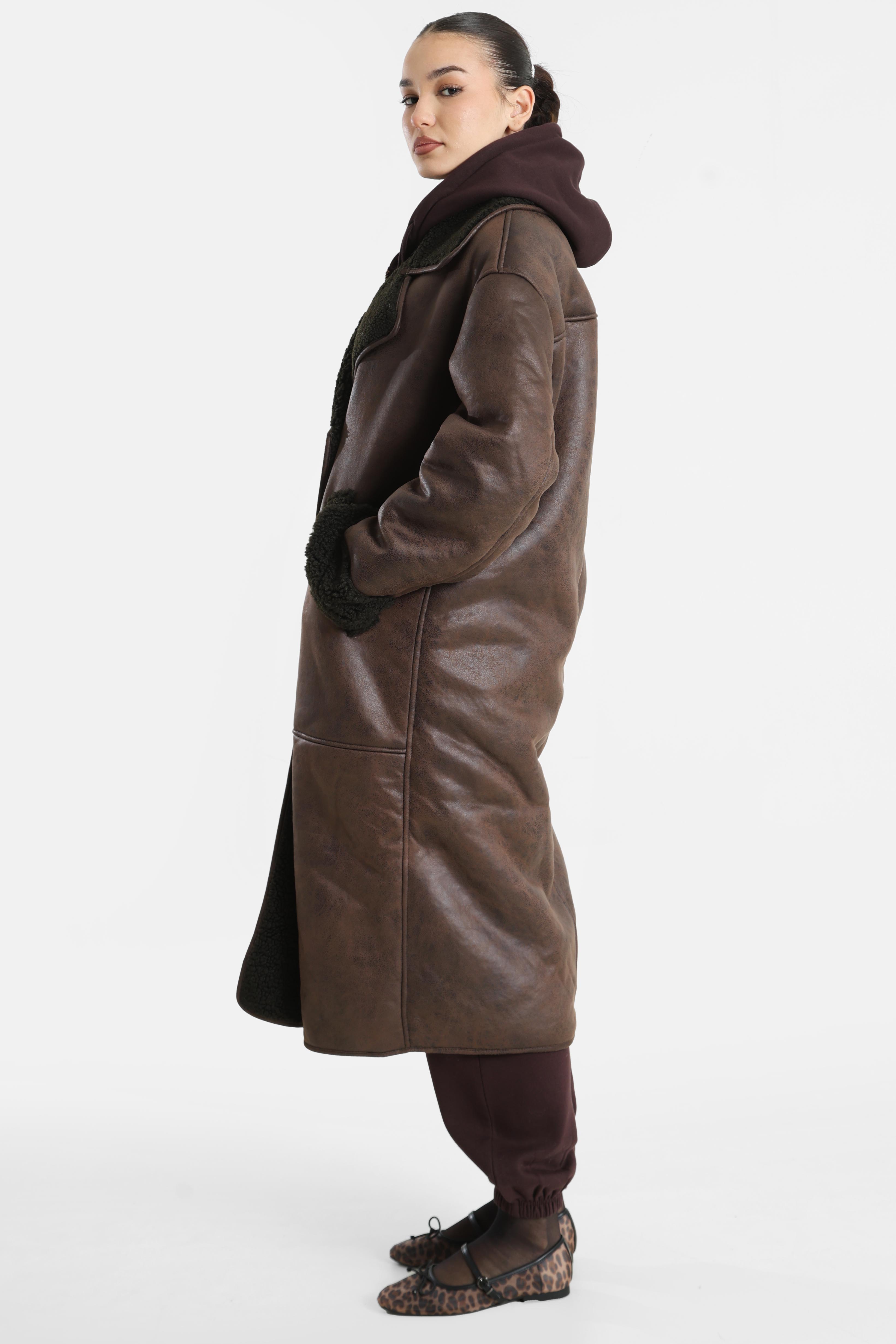 ONLOFELIA Cappotto in shearling - Chocolate Torte
