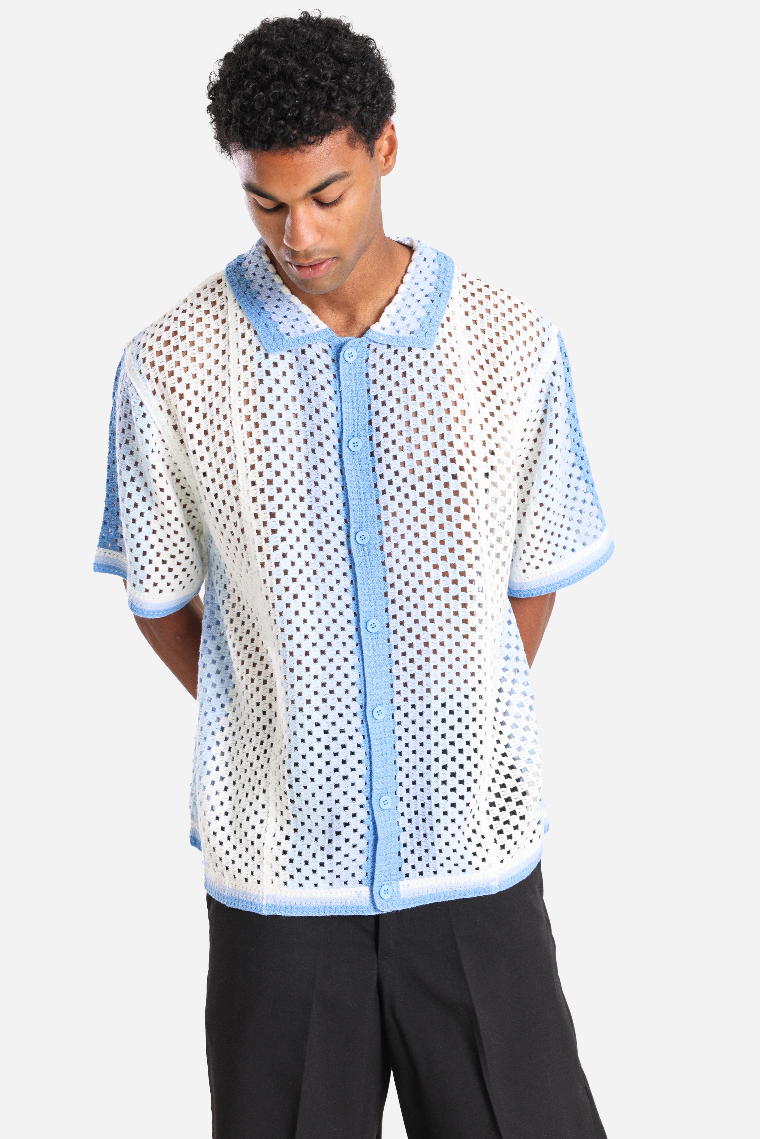 Häkelhemd - Light Blue + Offwhite