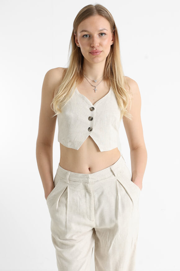 Leinen Neckholder Crop Top - Nature