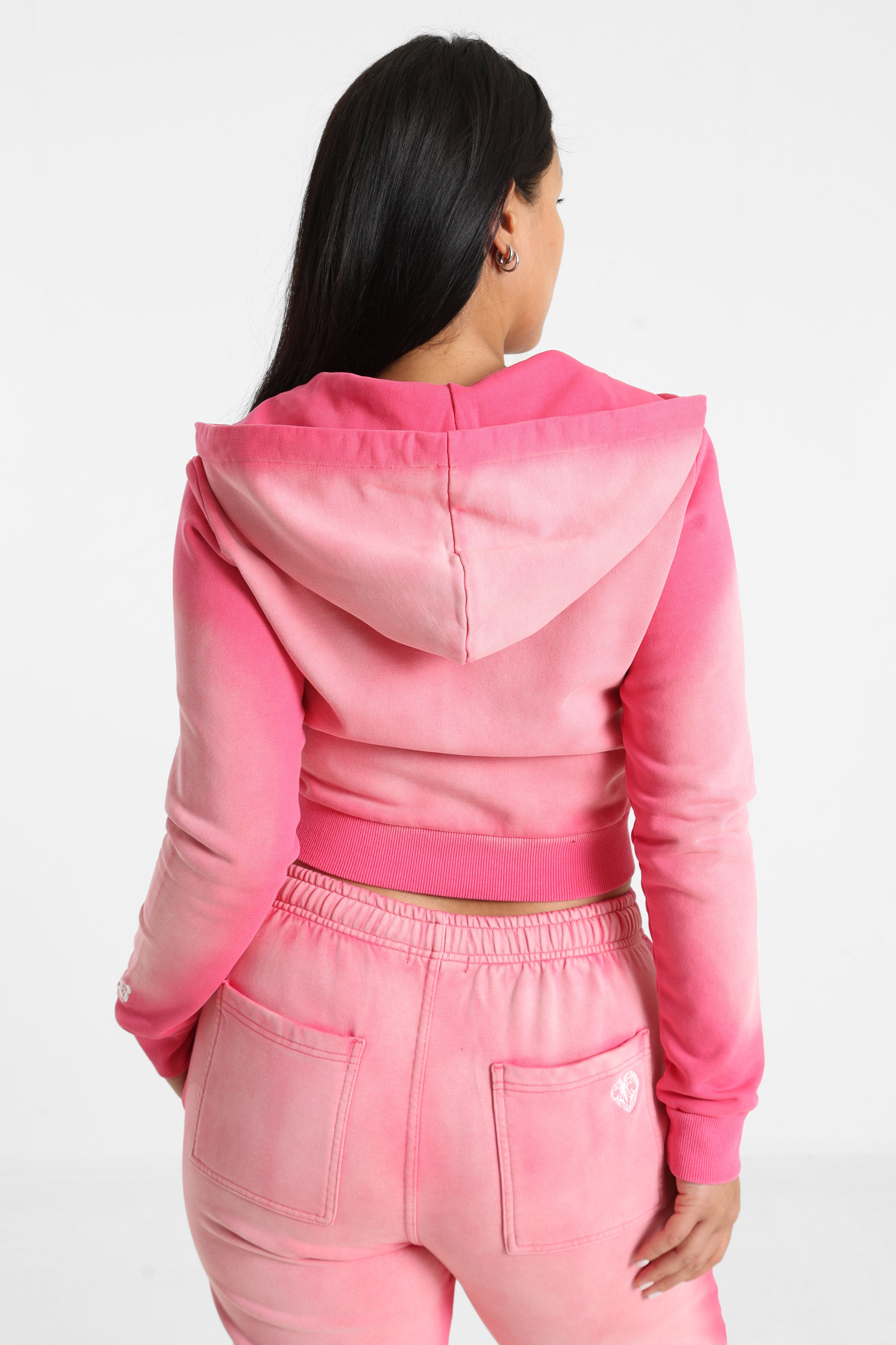 Felpa corta con cappuccio e zip - Rosa