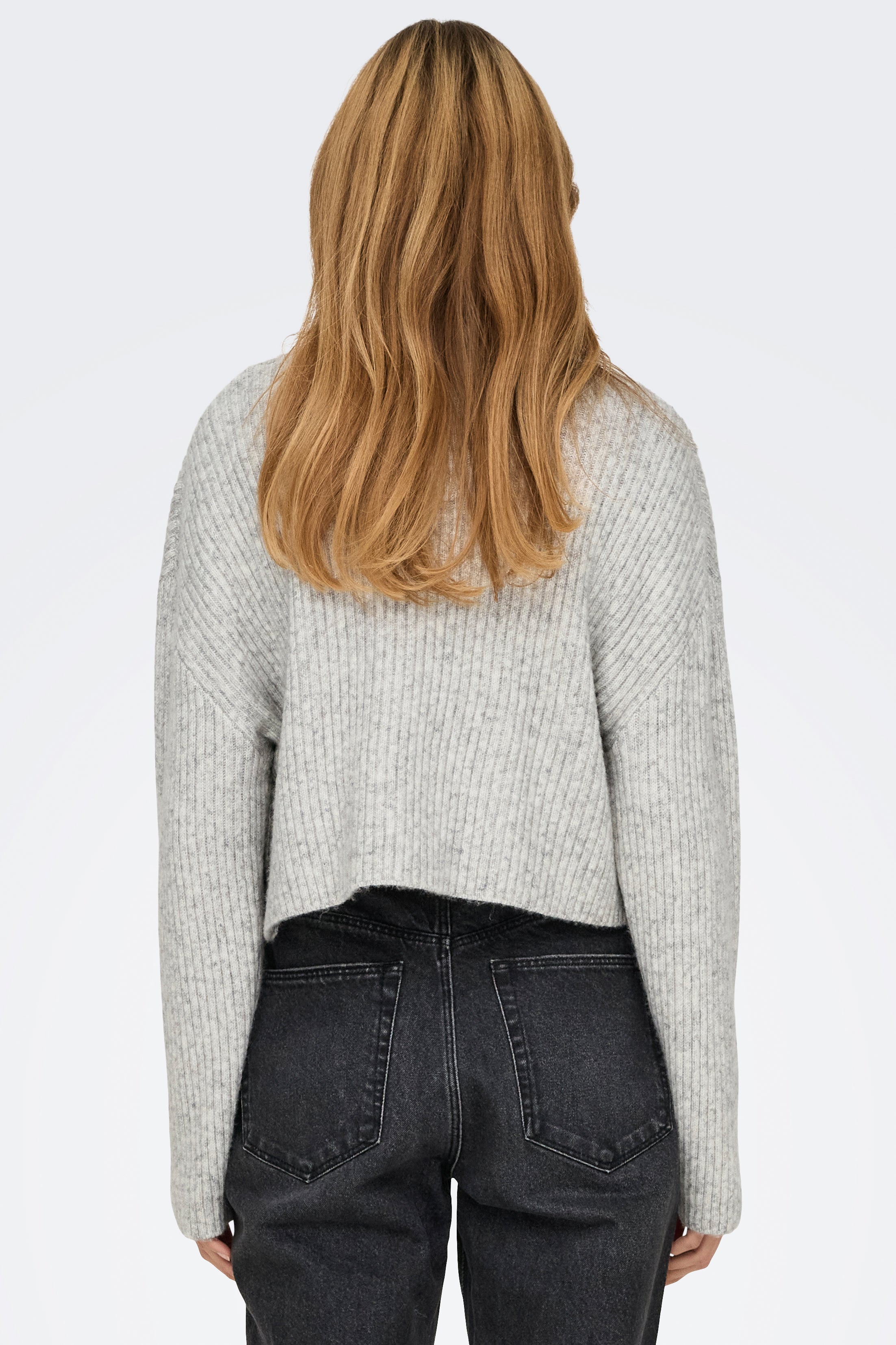Melanie ribbed crop knit sweater - Light Grey Melange