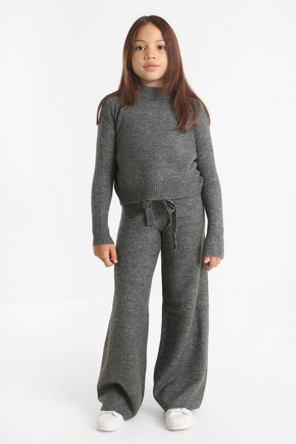 Wide Leg Strickhose - Dunkel Grau meliert