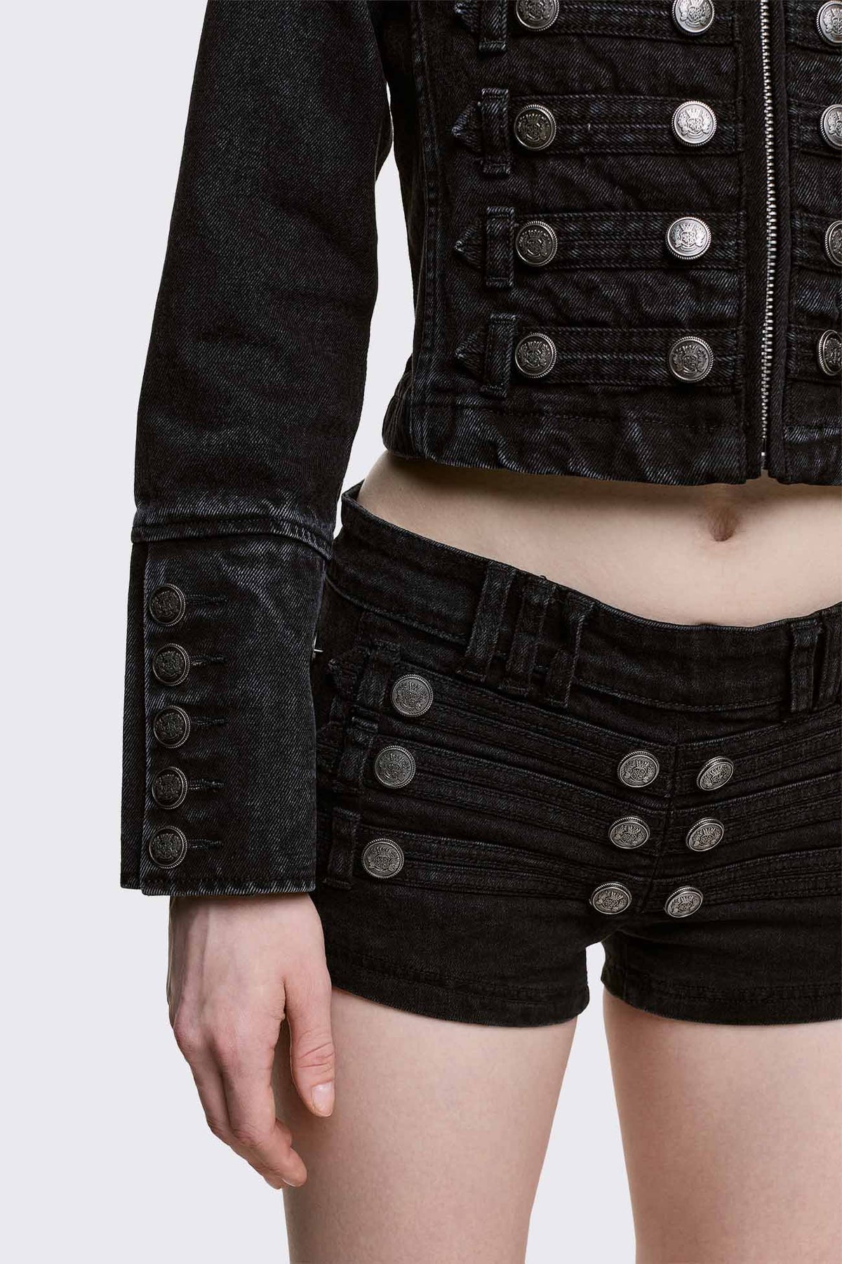 Hilda Military giacca in denim con borchie - Black Washed