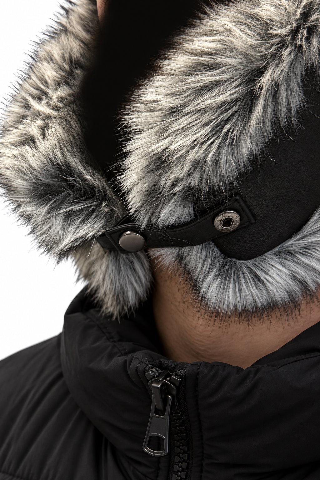 Trapper Beanie - Black + Grey