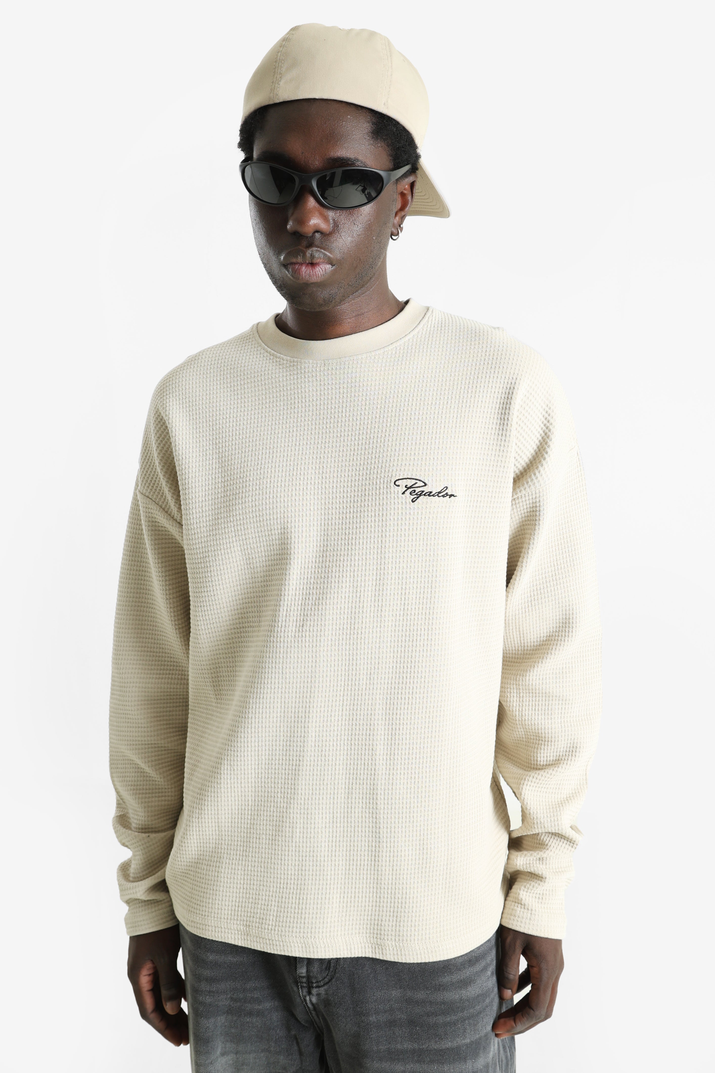 Signar Langarmshirt aus Waffelstoff - Washed Stone Black