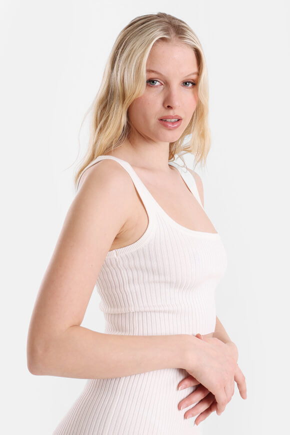 Geripptes Crop Stricktop - Offwhite
