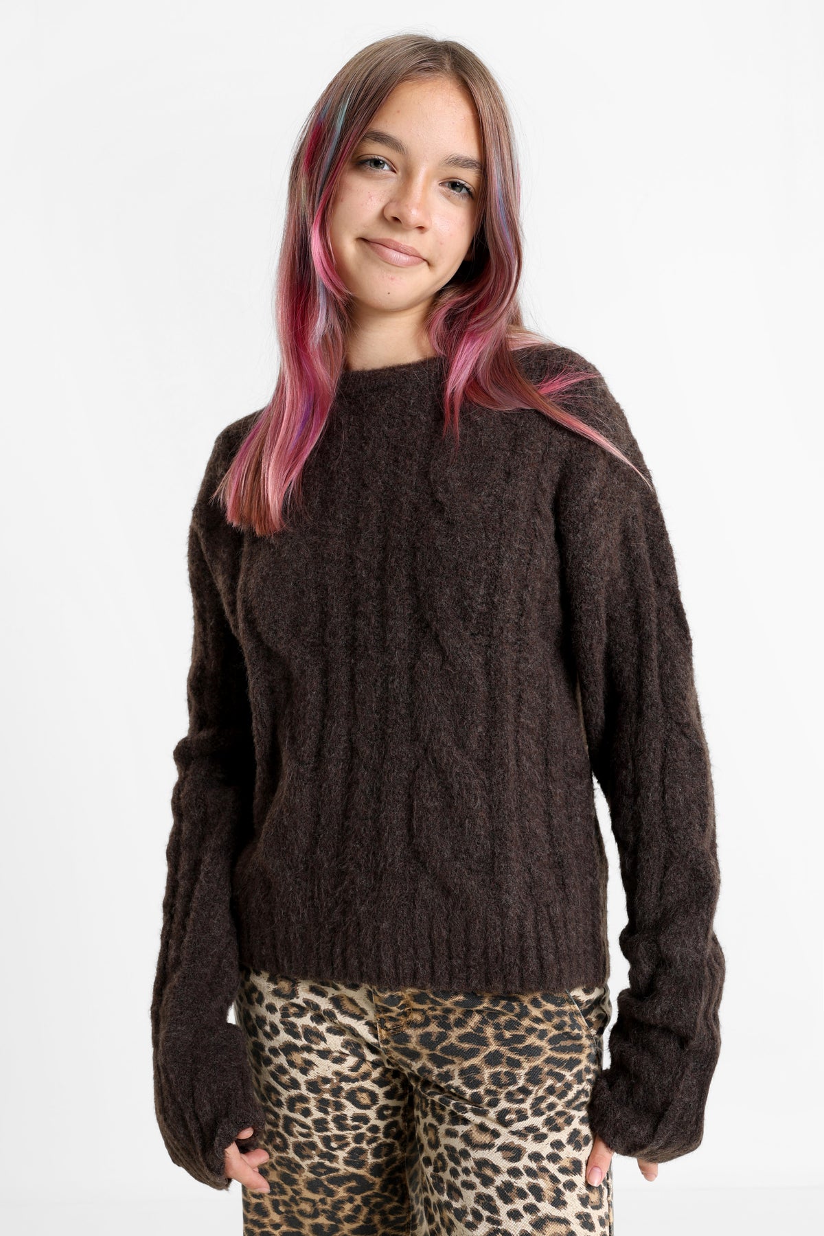 NLFKLEAVECABLE knitted sweater - Chocolate Brown