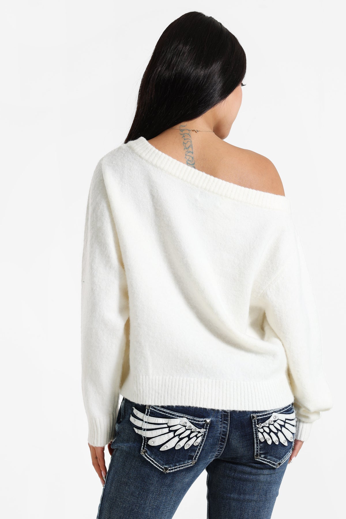 Off-shoulder knitted sweater - Offwhite