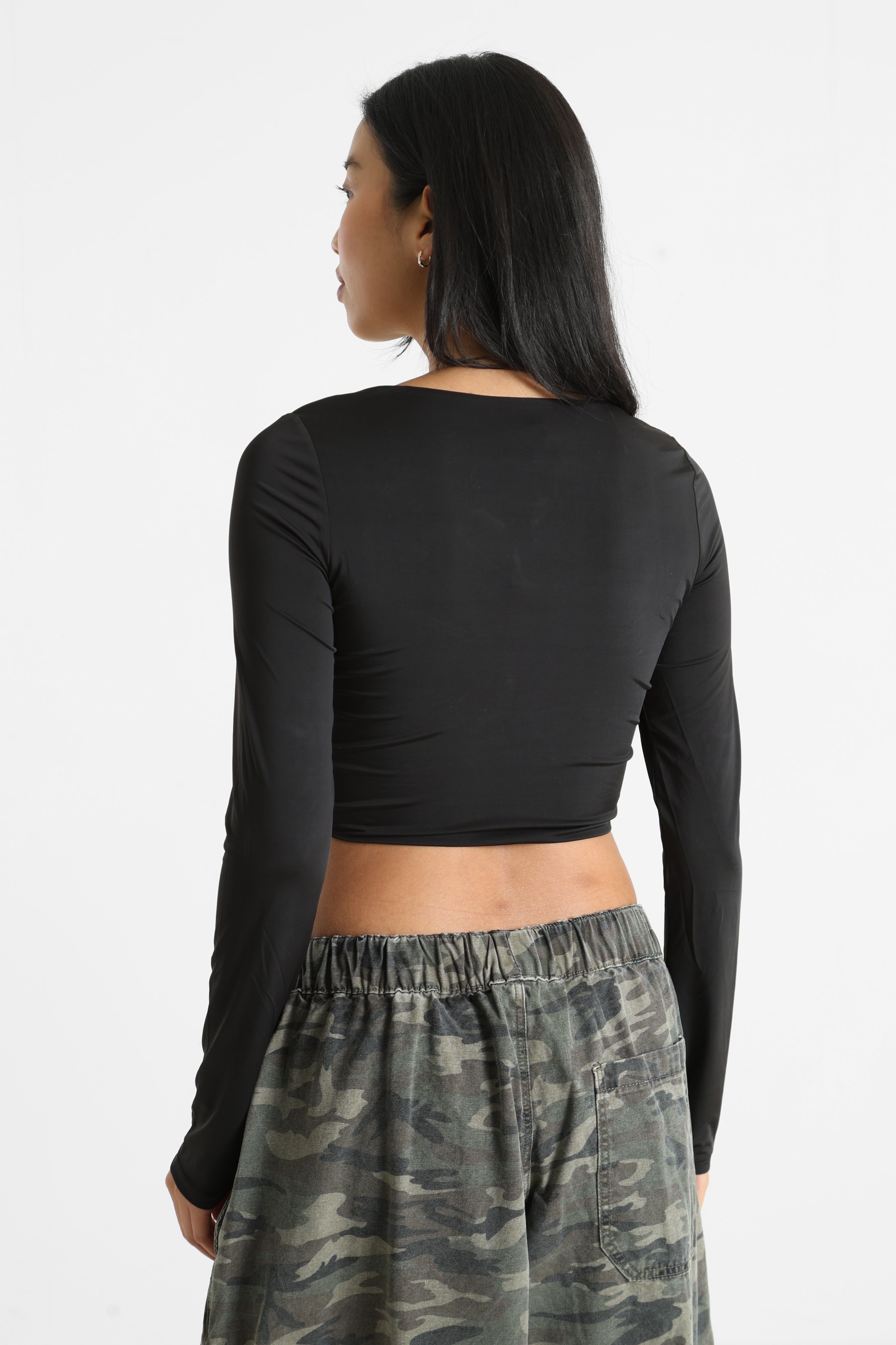 Crop Langarmshirt - Schwarz
