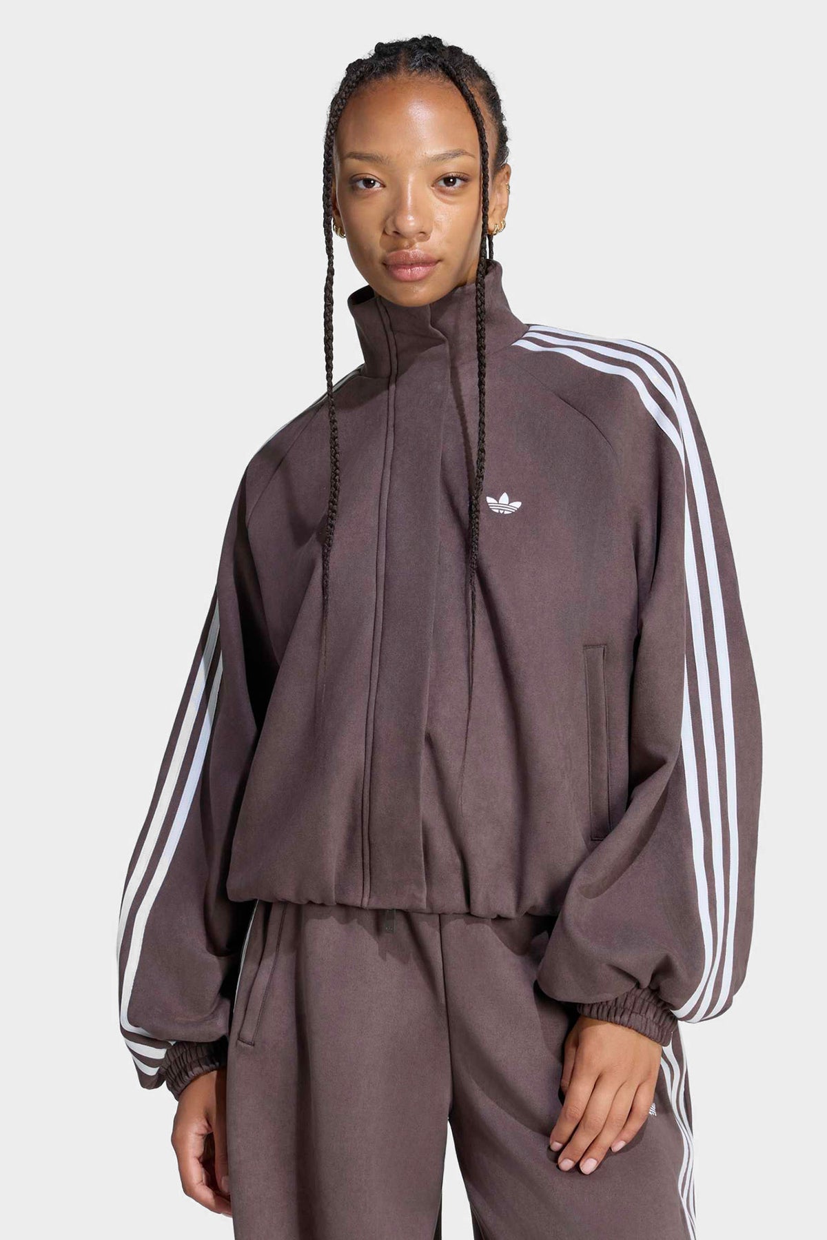 Suede-look balloon track jacket - Aurora Coffee