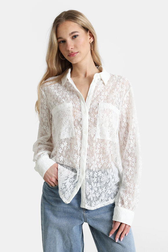 PCSCOUT Chemise oversize en dentelle - Cloud Dancer