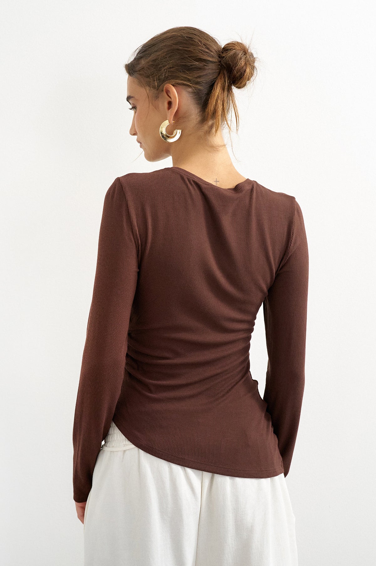 Camicia TSRIA in coste a maniche lunghe - Chocolate Brown