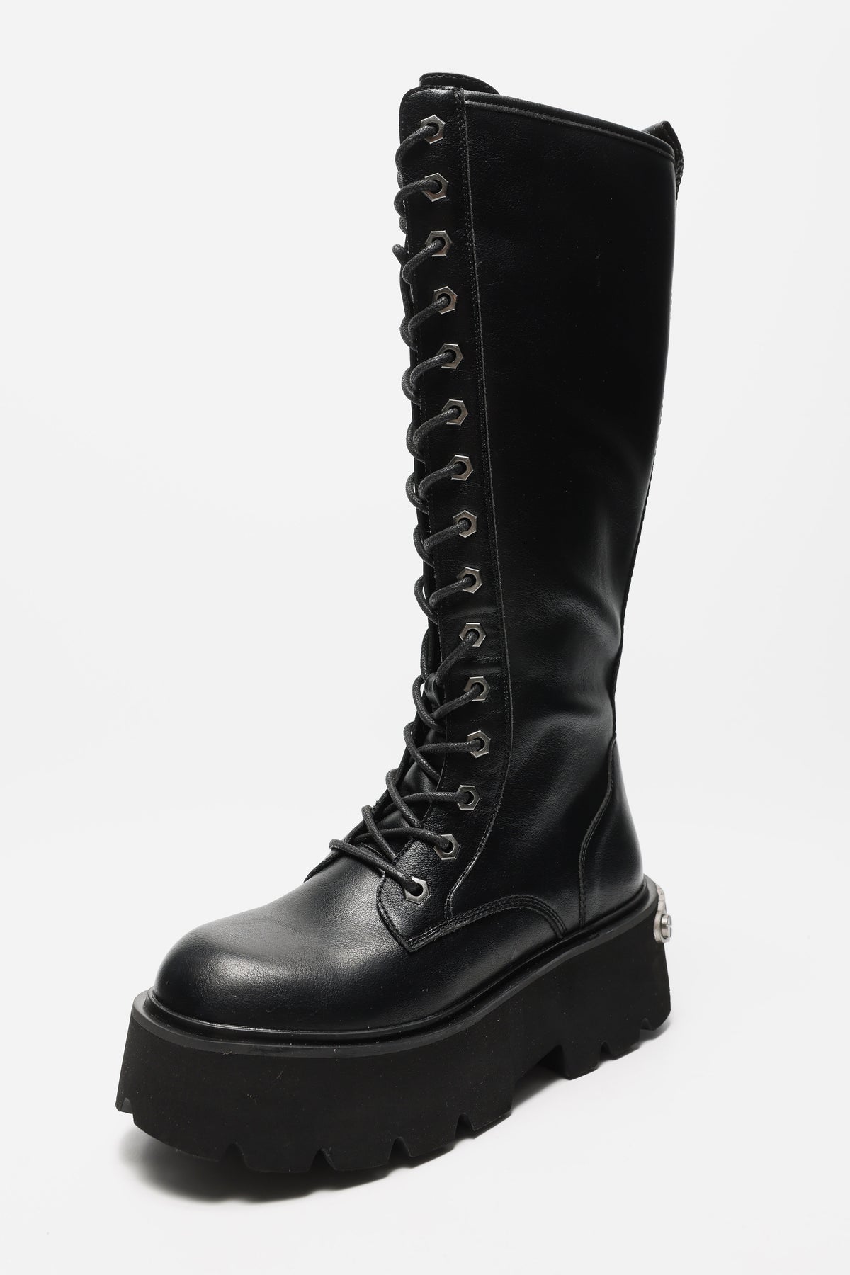 Vegan Brake Lace Up Plateau Winterstiefel - Black
