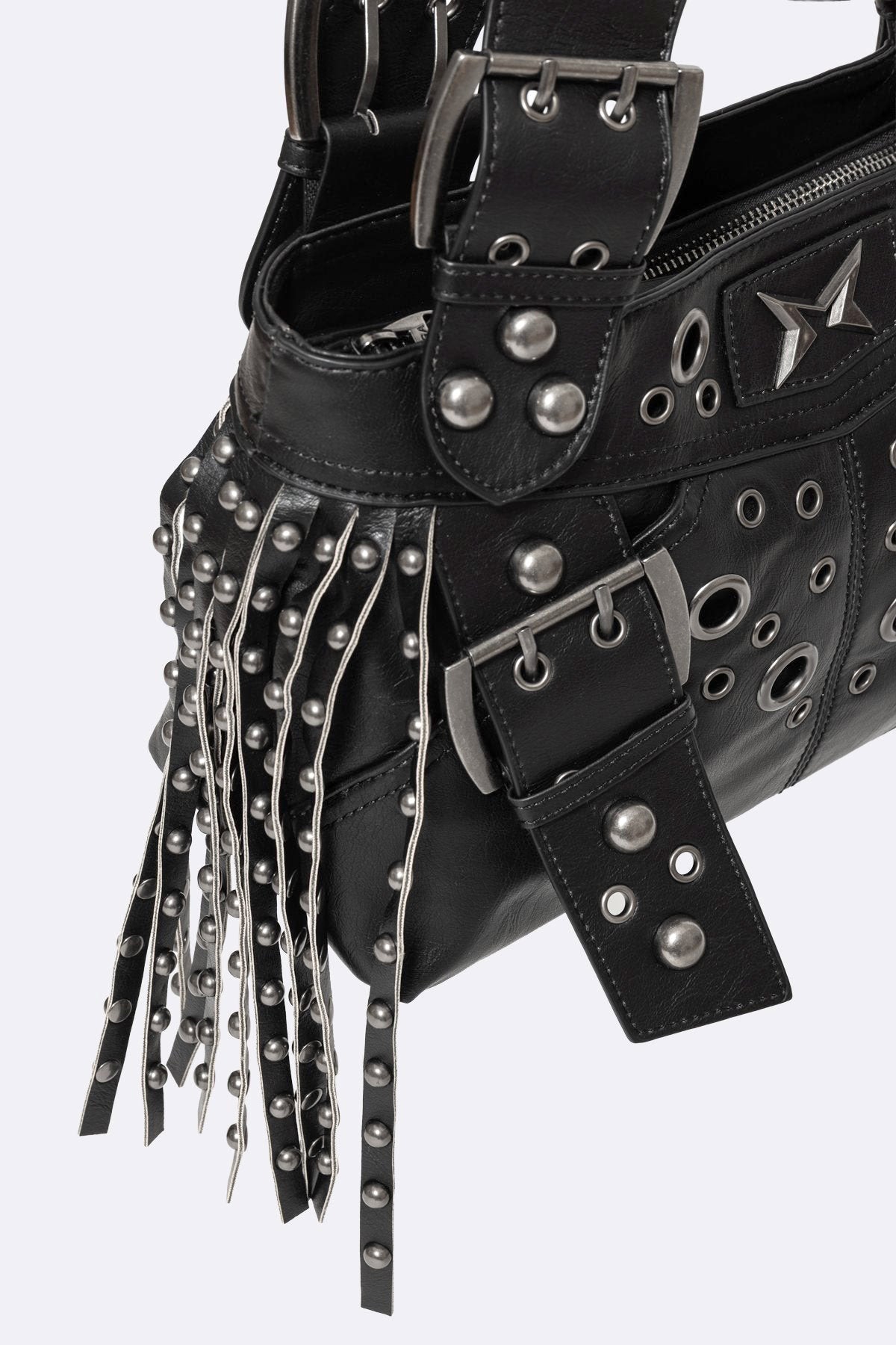 Fern Studded Fringe borsa a mano con borchie - Black