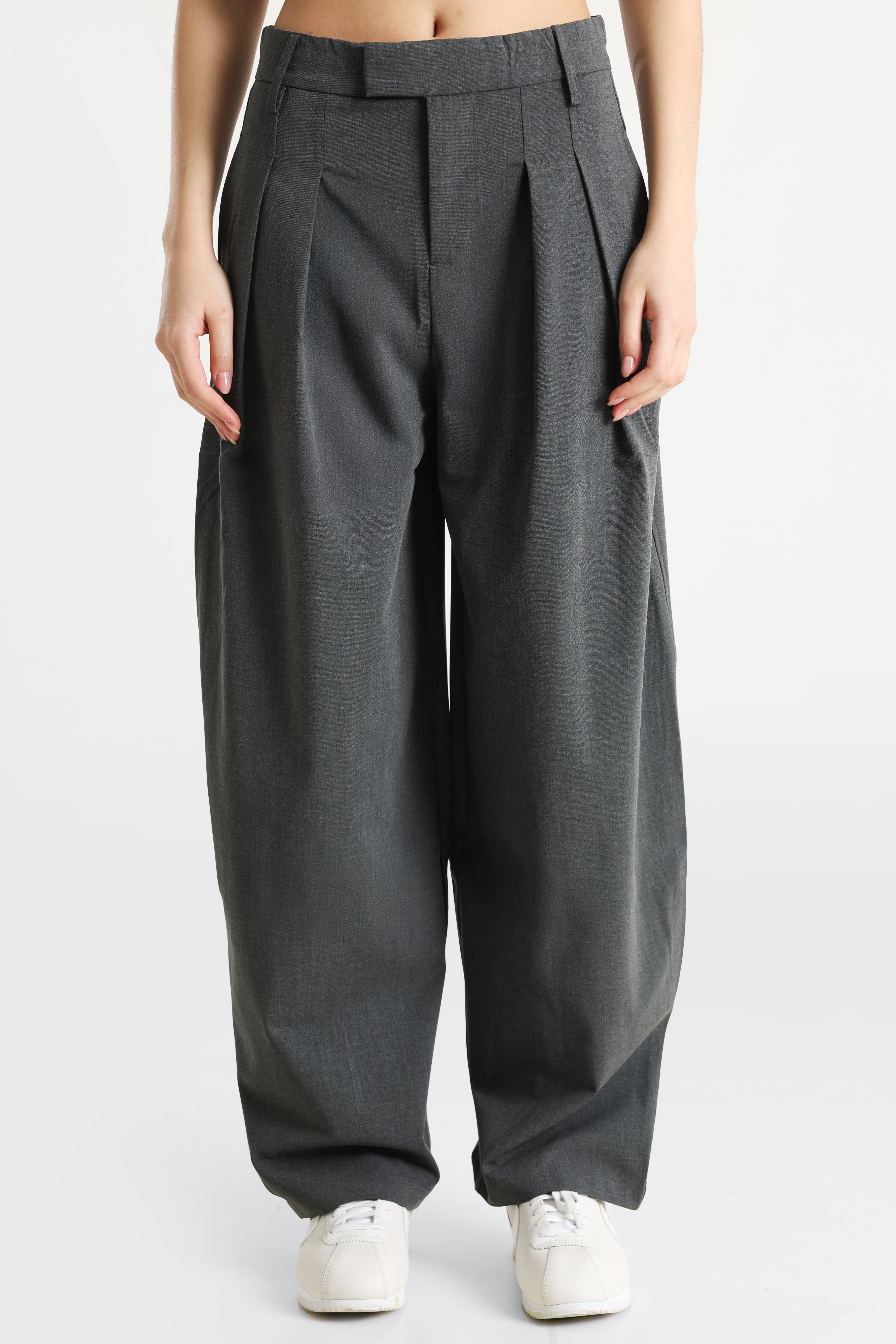 Barrel Fit Stoffhose - Dunkel Grau meliert