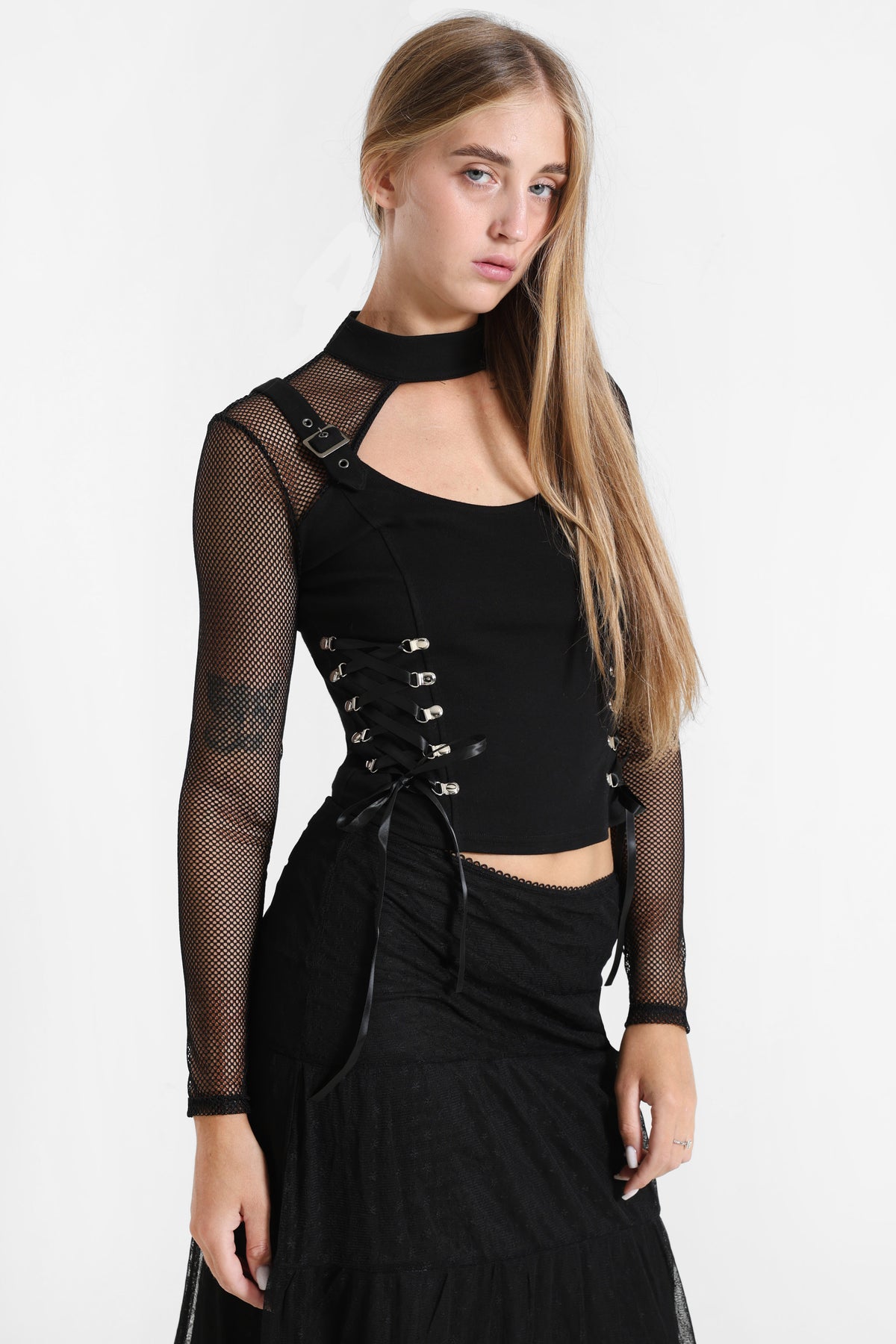 Netz Crop Langarmshirt