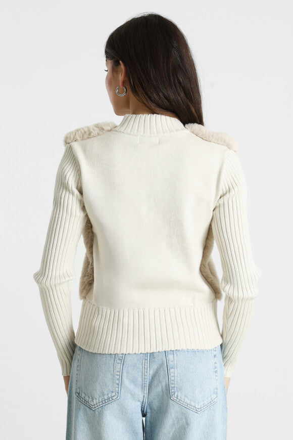 Cardigan with faux fur - light beige