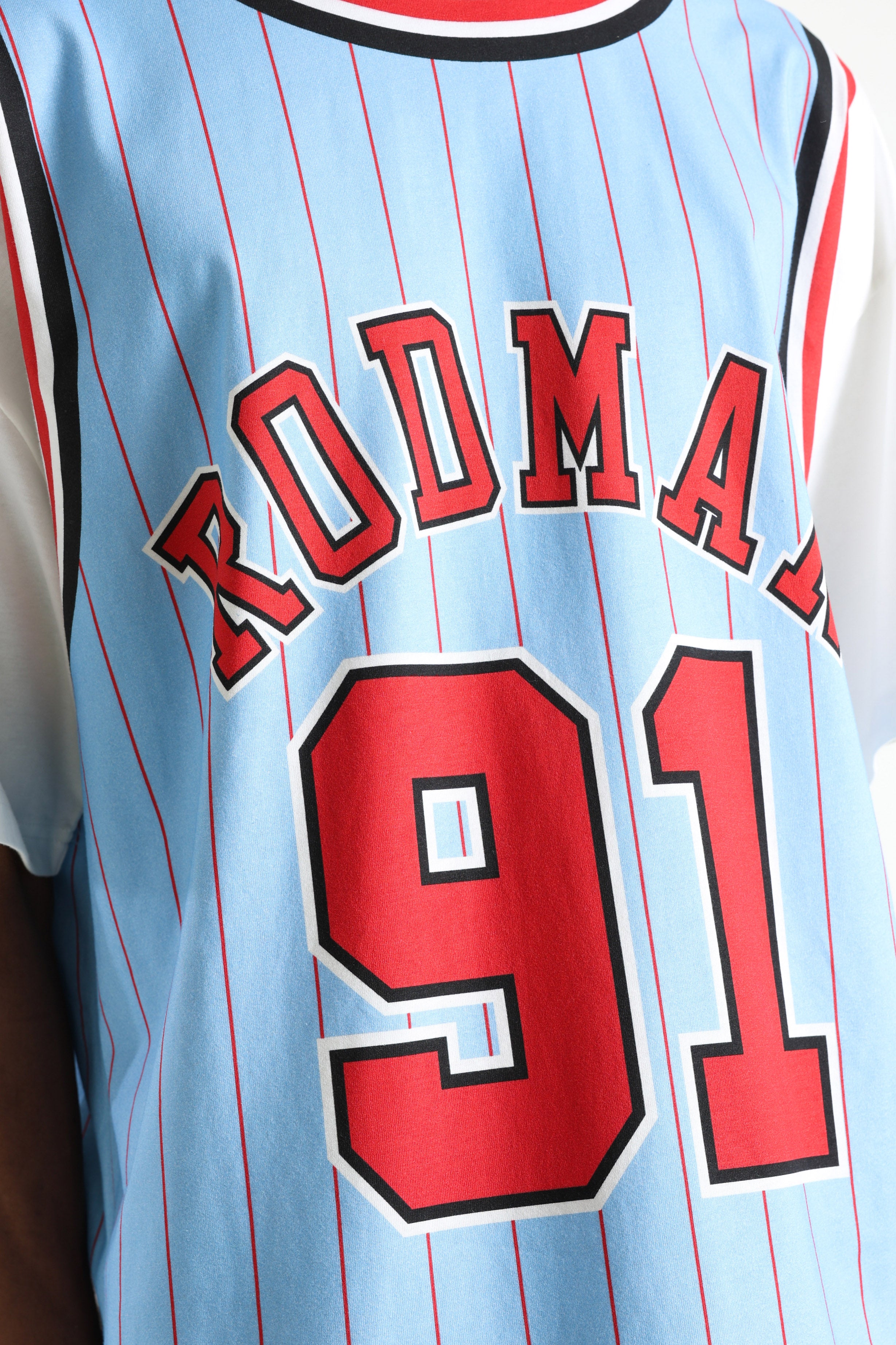 Dennis Rodman t-shirt ample - Light Blue + White
