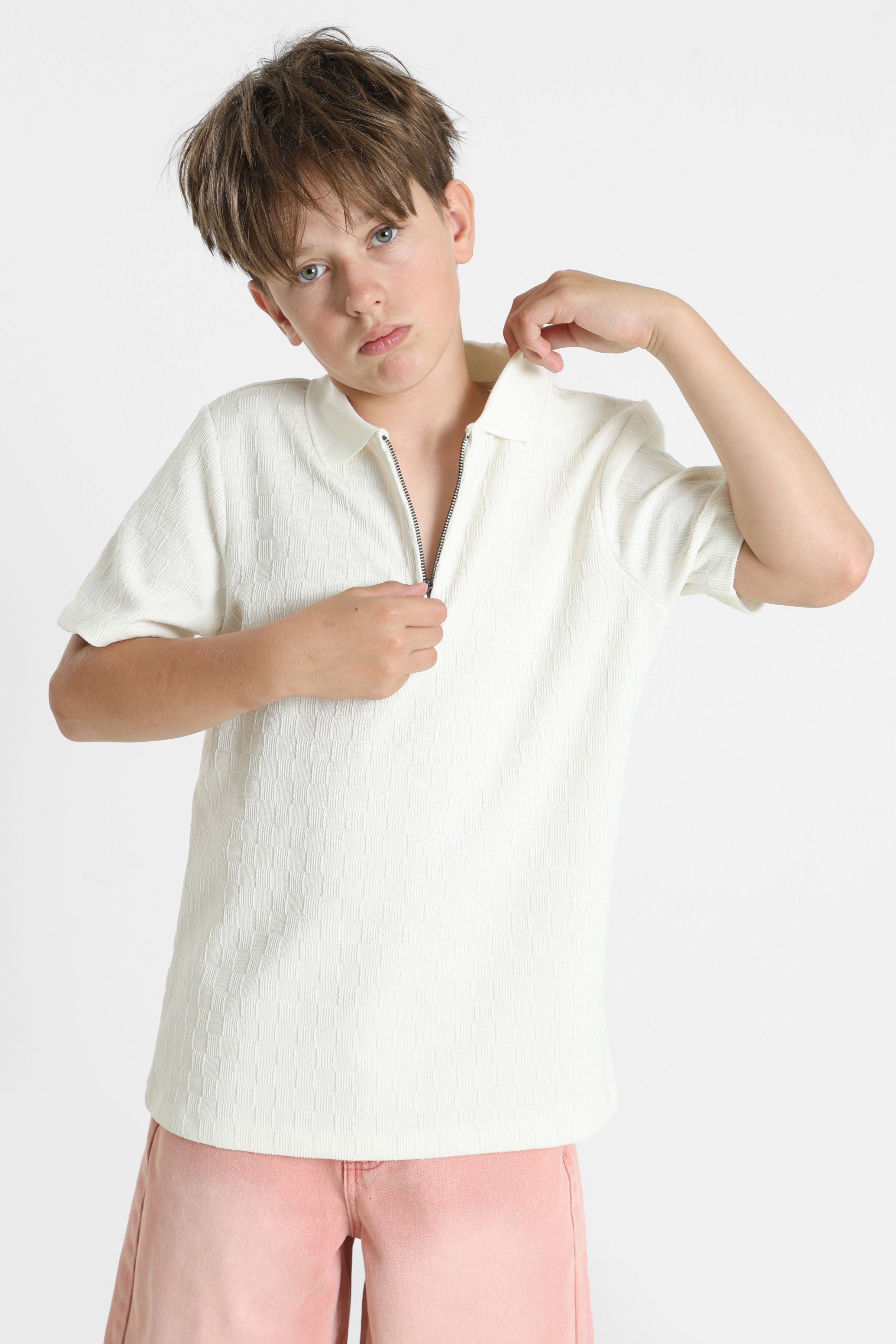 Strukturiertes Poloshirt - Offwhite