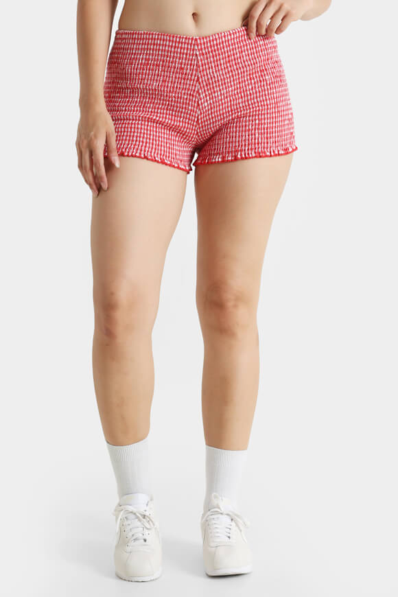 Smocked fabric shorts - Red + White
