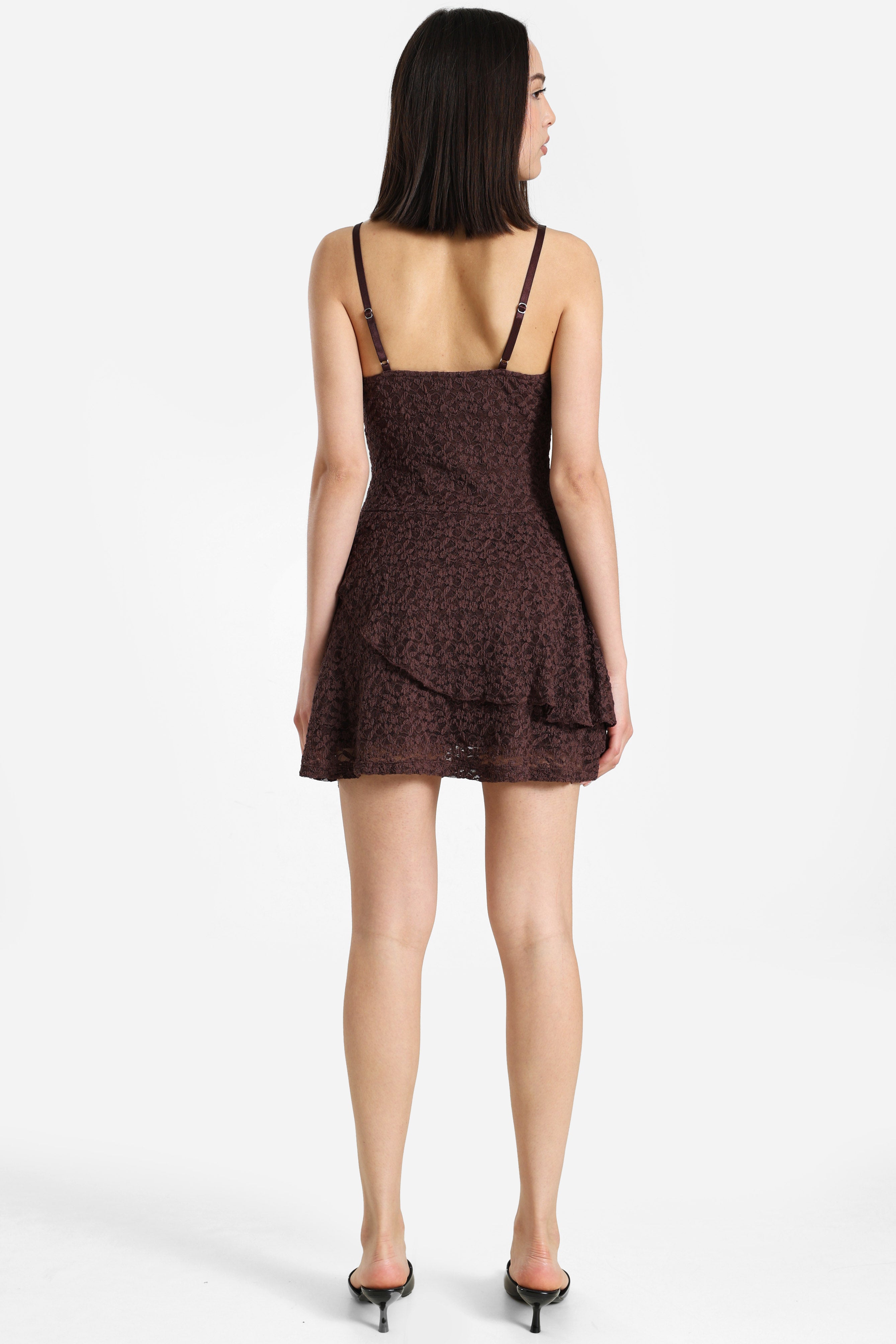 Spitzen Minikleid mit Innenshorts - Braun