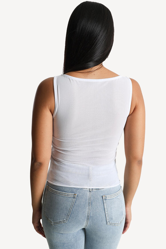 Mesh crop top with rhinestones - white