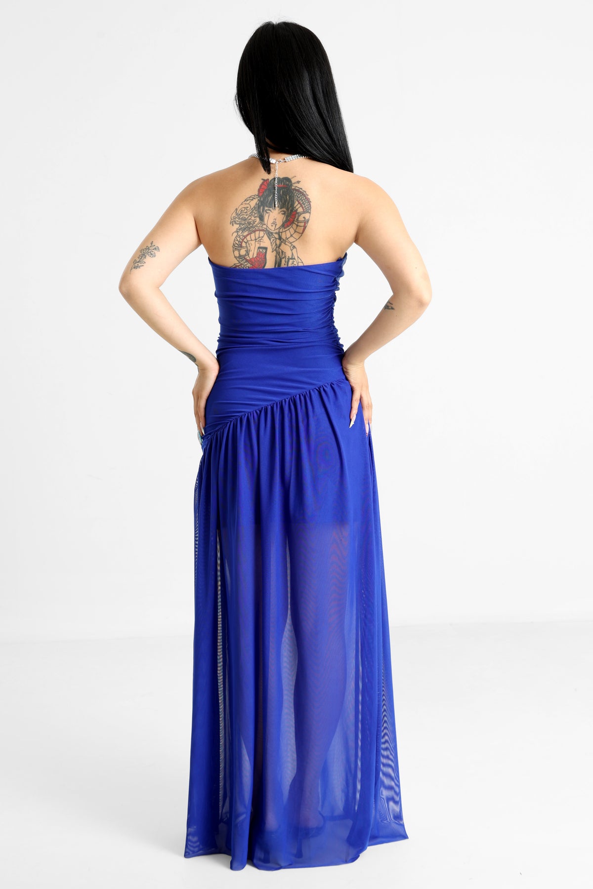 Long bandeau mesh dress - Royal Blue