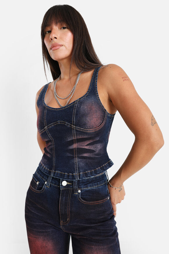 Jeans corset top - dark blue + red